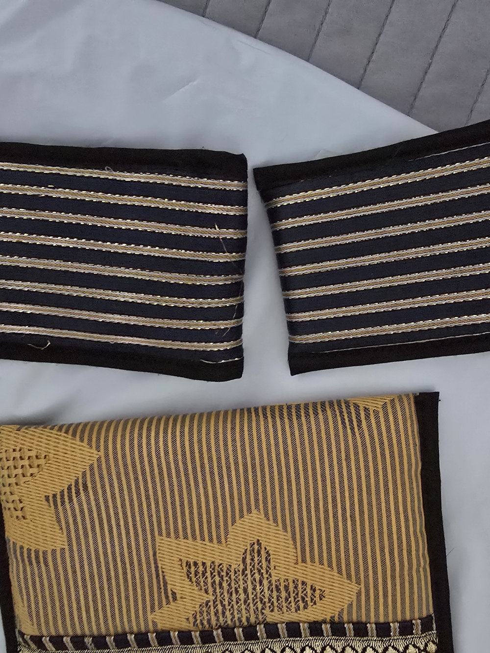 Black and Gold Striped Fabric Panel Set